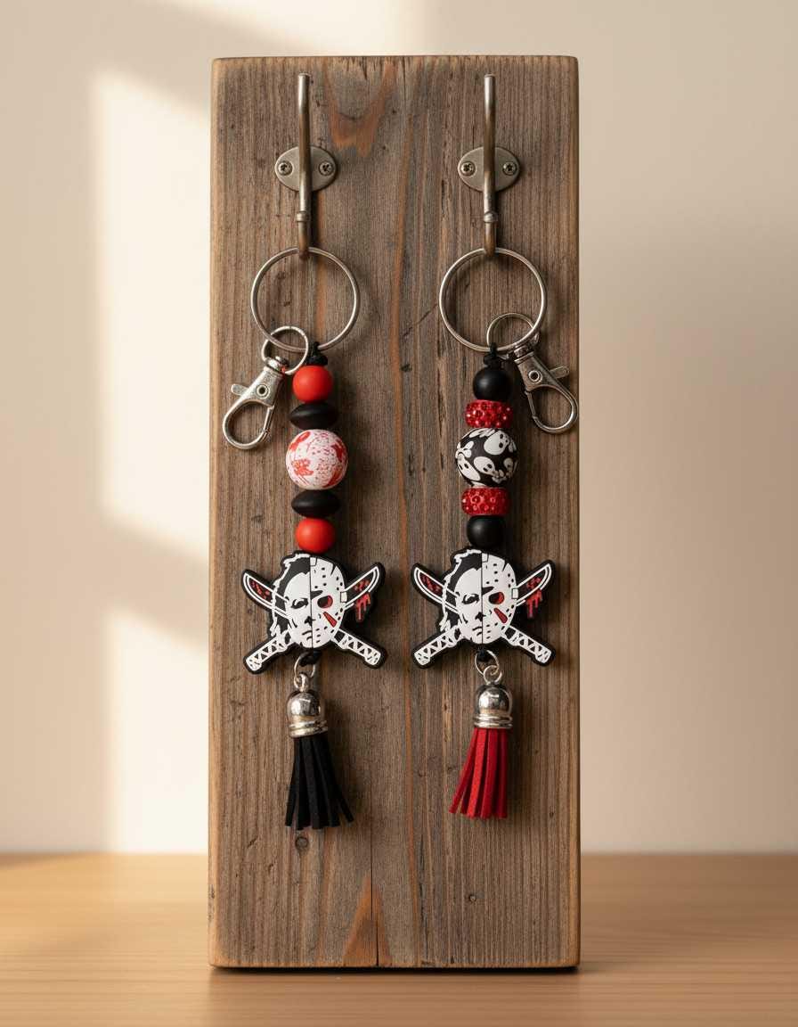 Slasher Inspired Beaded Keychain | Horror Movie Keychain | Halloween Bag Charm | Spooky Backpack Accessory | Horror Fan Gift
