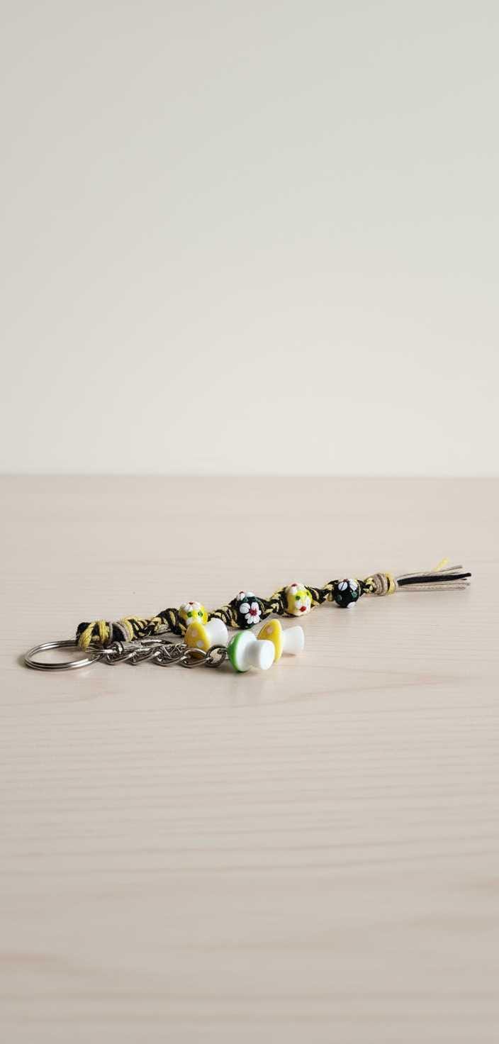 Mushroom Hemp Keychain | Boho Flower Beaded Keychain | Cottagecore Bag Charm | Handmade Glass Bead Keyring | Nature Lover Gift