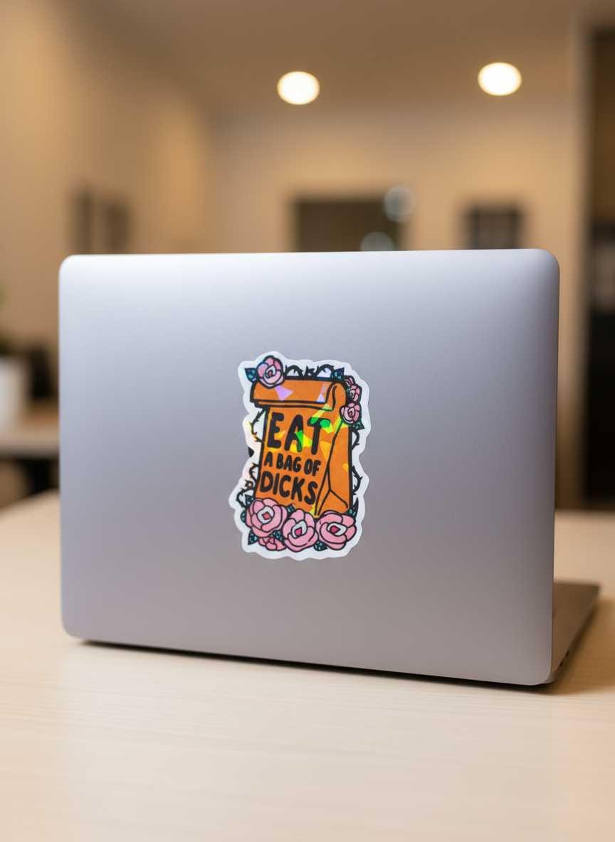 Eat a Bag of Dicks Floral Vinyl Sticker | Funny Sarcastic Sticker | Waterproof Adult Humor Decal | Cute Petty Laptop, Water Bottle & Car Sticker