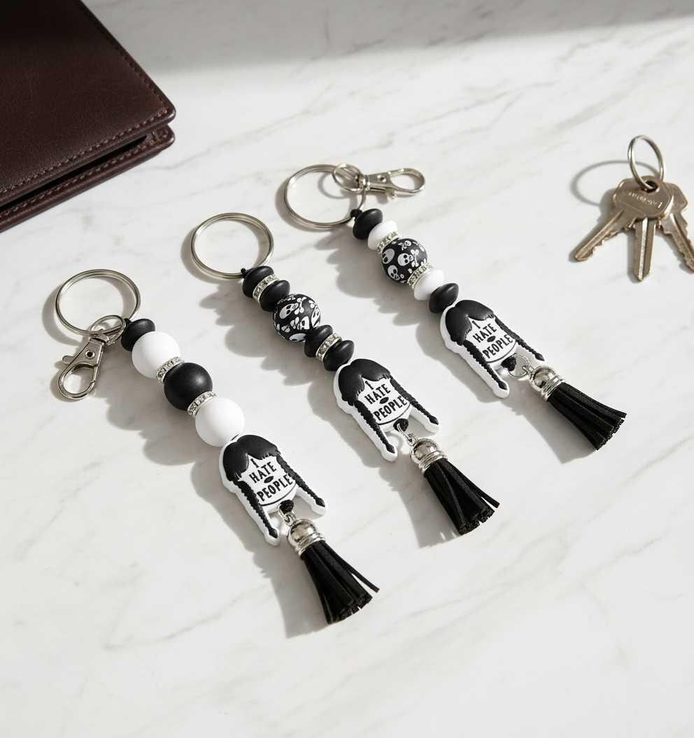 Black and White Spooky Keychain