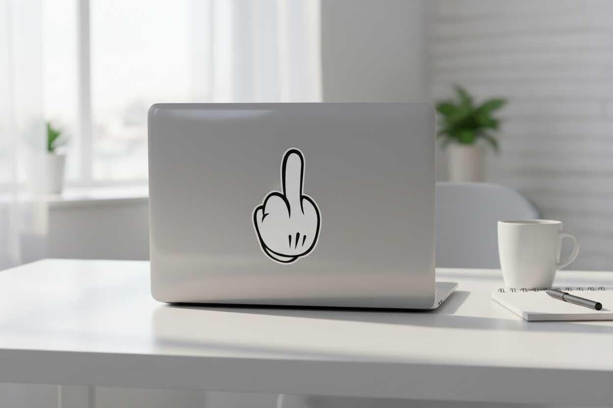 Vintage Cartoon Glove Middle Finger Vinyl Sticker, Retro White Glove Waterproof Decal, Funny Laptop Water Bottle Car Sticker