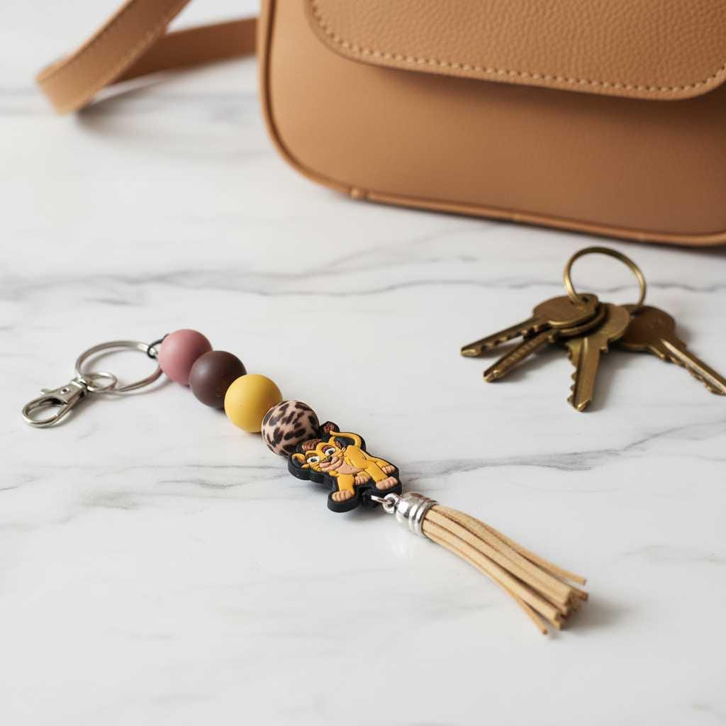 Lion Beaded Keychain – Beaded Charm – Cute Gift for Friends, Backpack or Bag Accessory