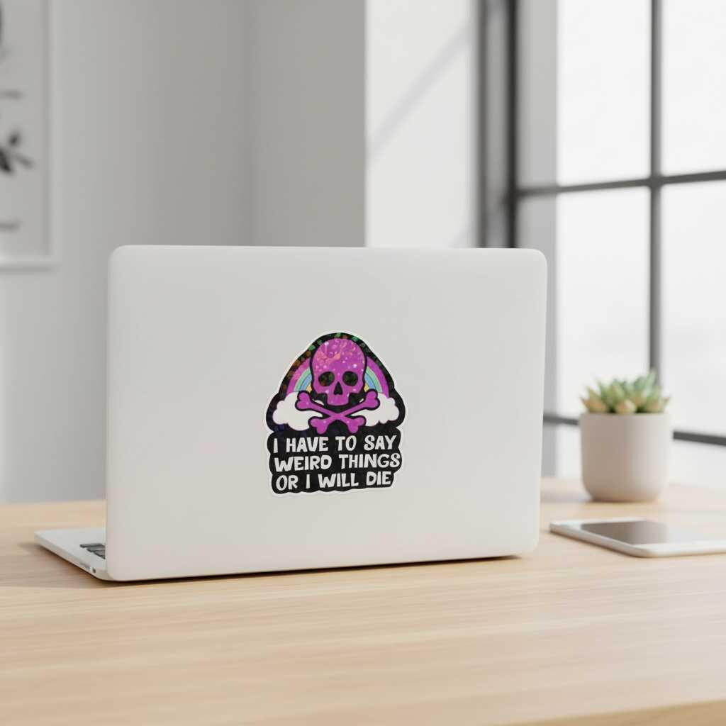 Funny Weird Stuff Skull Sticker | Rainbow Vinyl Sticker | Pink & Black Goth Decal | Waterproof Laptop Sticker | Chaos Gremlin Gift | Funny Water Bottle Sticker