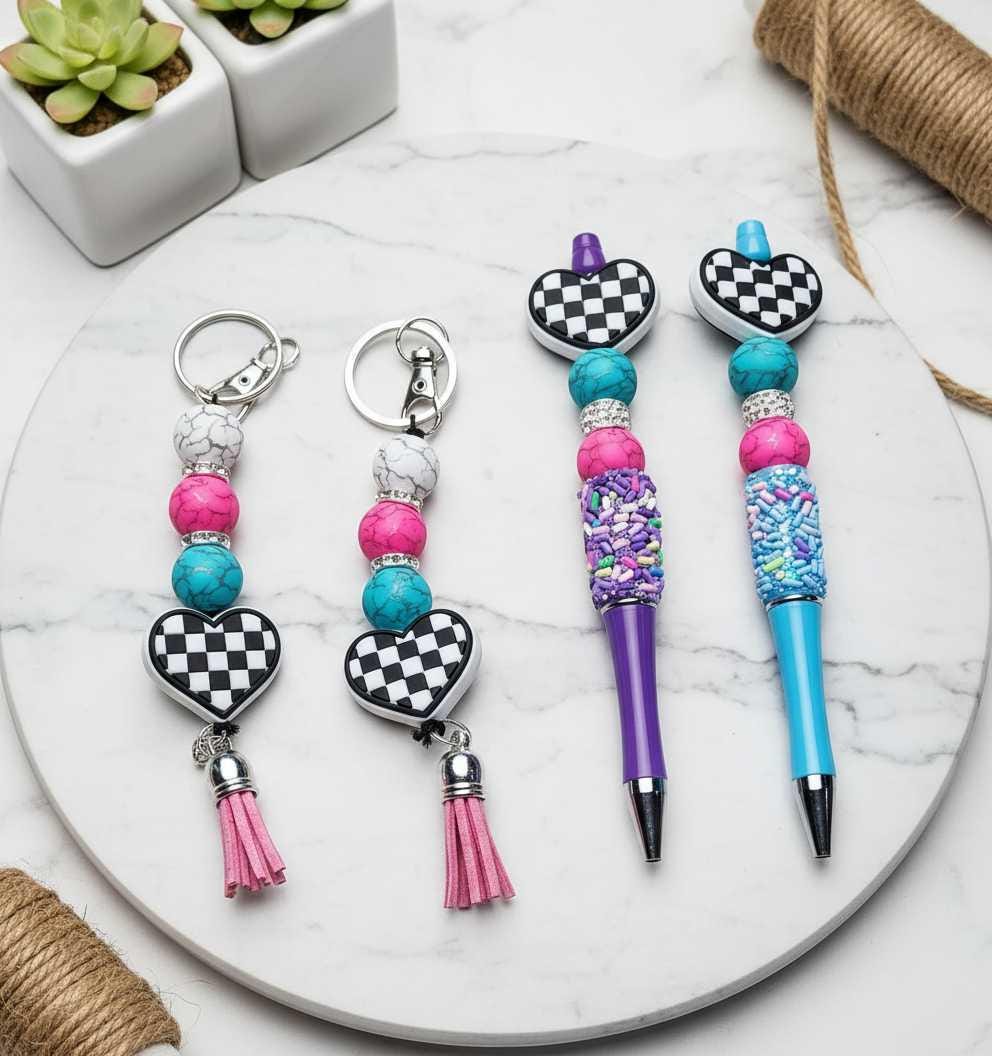 Handmade Checkered Heart Keychain – Cute, Colorful & Full of Attitude