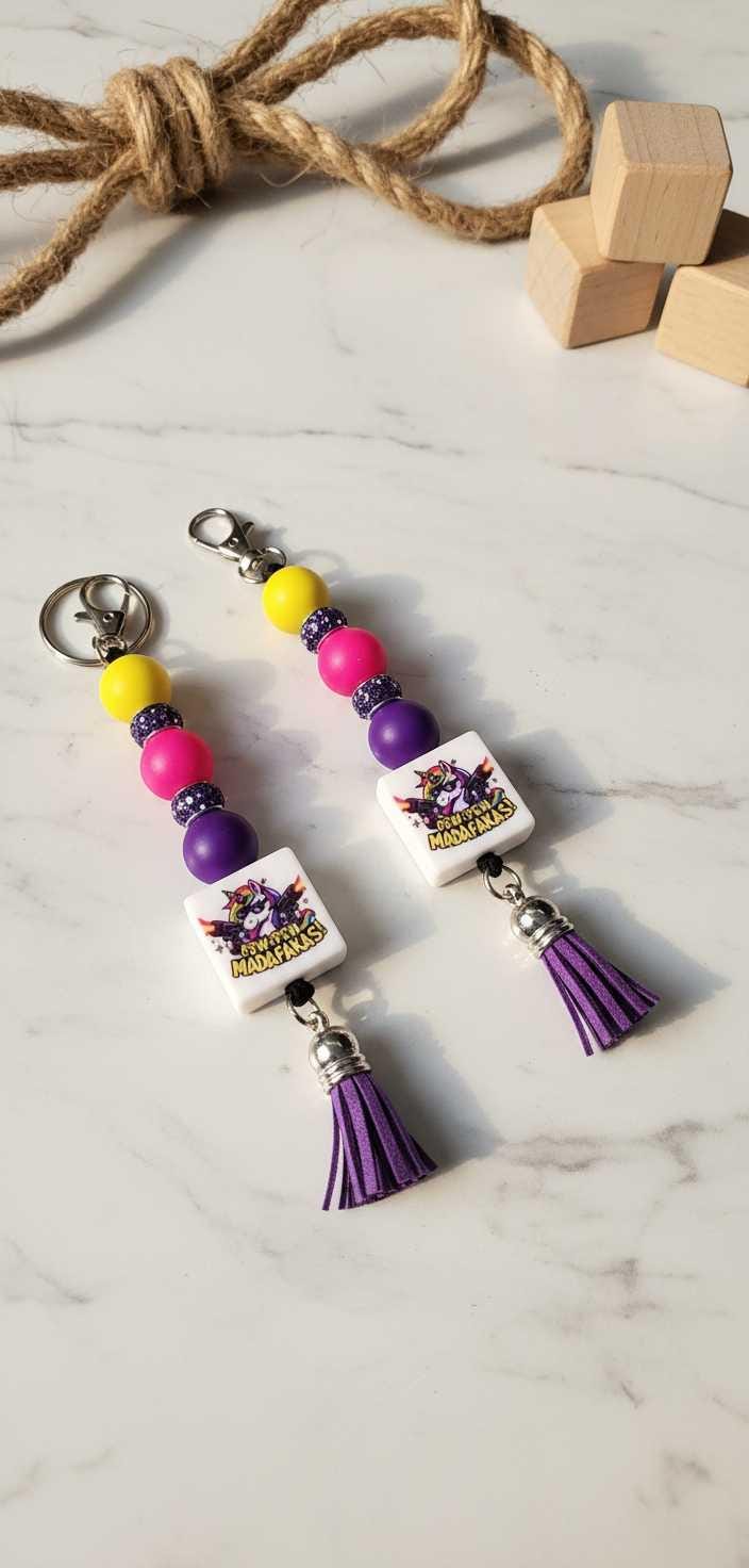 Pew Madafacka Unicorn Keychain – Funny Magical Beaded Charm with Savage Attitude