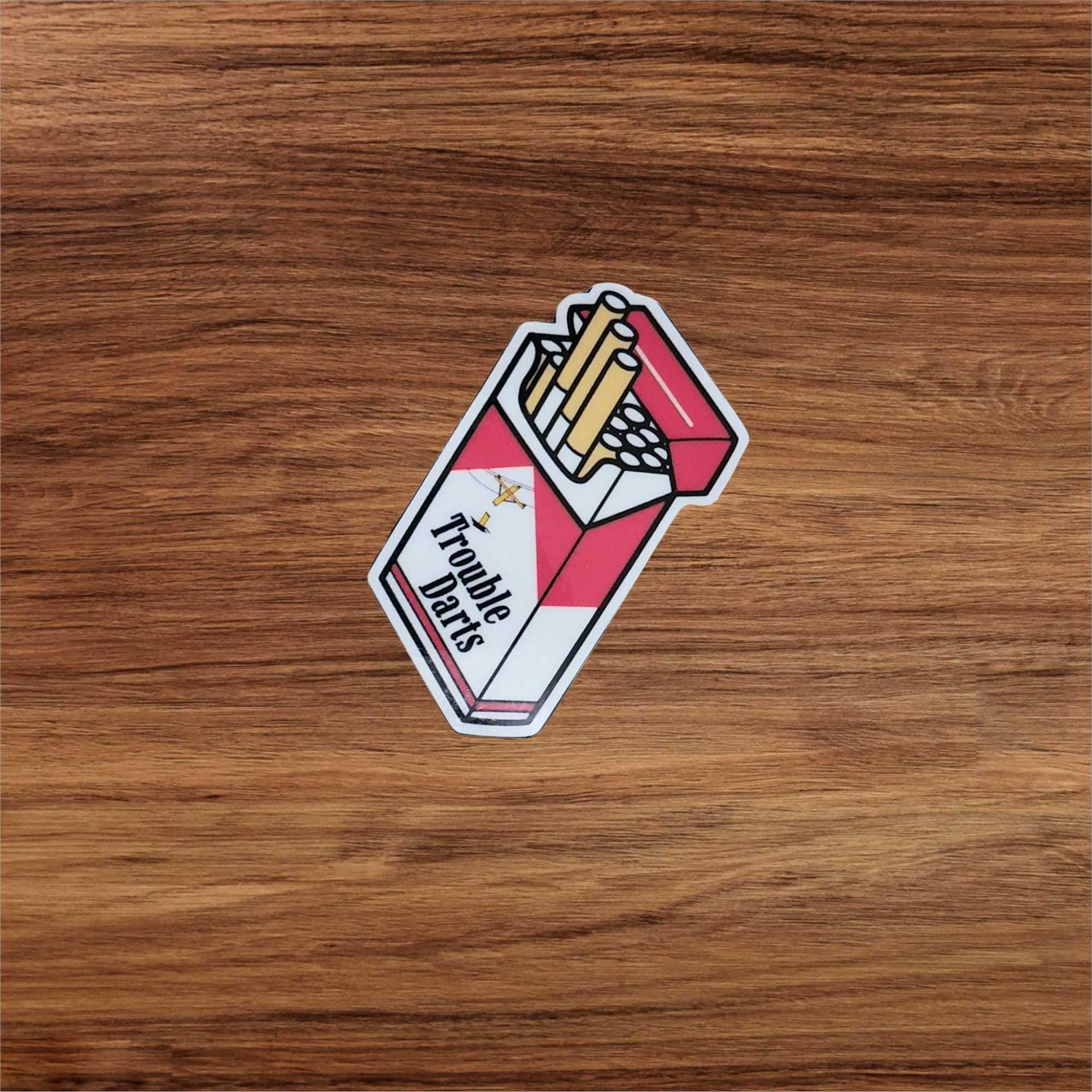 Red and White Trouble Darts Cigarette Pack Vinyl Sticker | 2x2
