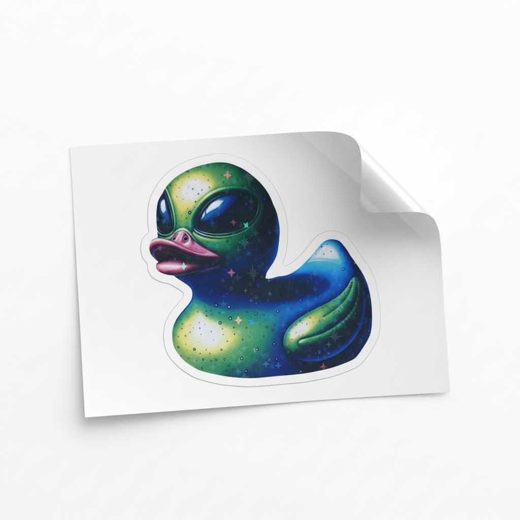 Alien Rubber Ducky Vinyl Sticker | Cute UFO Duck Waterproof Decal | Funny 3x3 Laptop, Water Bottle, Car & Tumbler Sticker