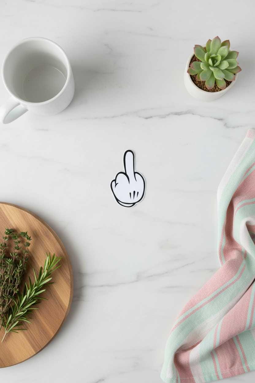 Vintage Cartoon Glove Middle Finger Vinyl Sticker, Retro White Glove Waterproof Decal, Funny Laptop Water Bottle Car Sticker
