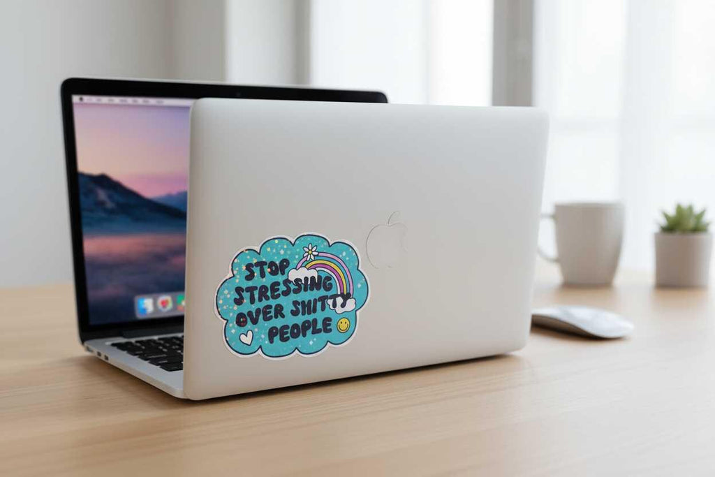 Stop Stressing Over Shitty People Vinyl Sticker | Funny Motivational Waterproof Decal | Rainbow Mental Health Laptop Water Bottle Sticker