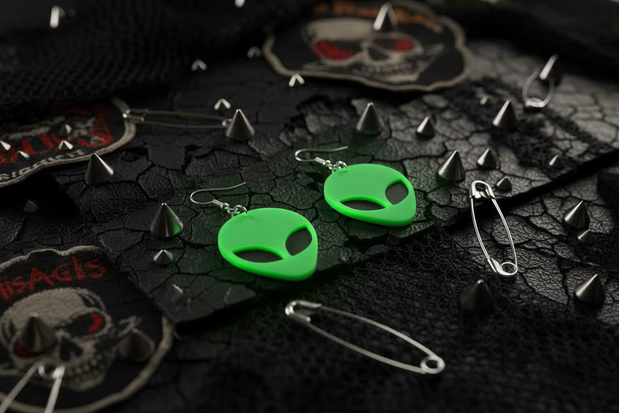 Green Alien Dangle Earrings | Cute Extraterrestrial Statement Earrings