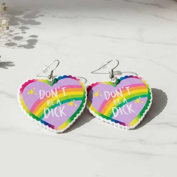 🌈 Don't Be a Jerk Rainbow Dangle Earrings | Funny Sassy Statement Earrings | Colorful Handmade Jewelry