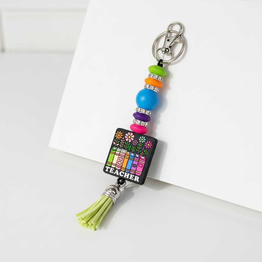 Handmade Teacher Beaded Keychain | Teacher Appreciation Gift | Back to School Gift | Teach Love Inspire Keychain | Teacher Lanyard Charm