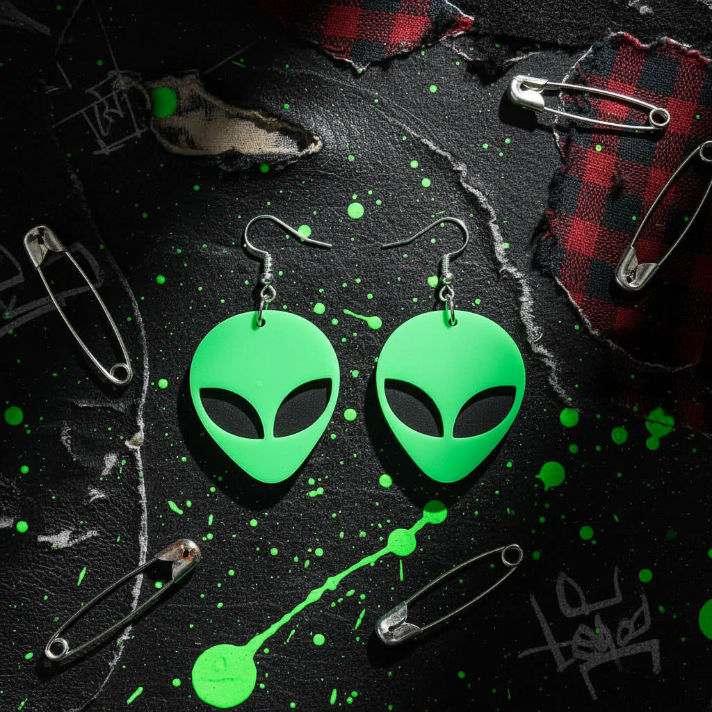 Green Alien Dangle Earrings | Cute Extraterrestrial Statement Earrings