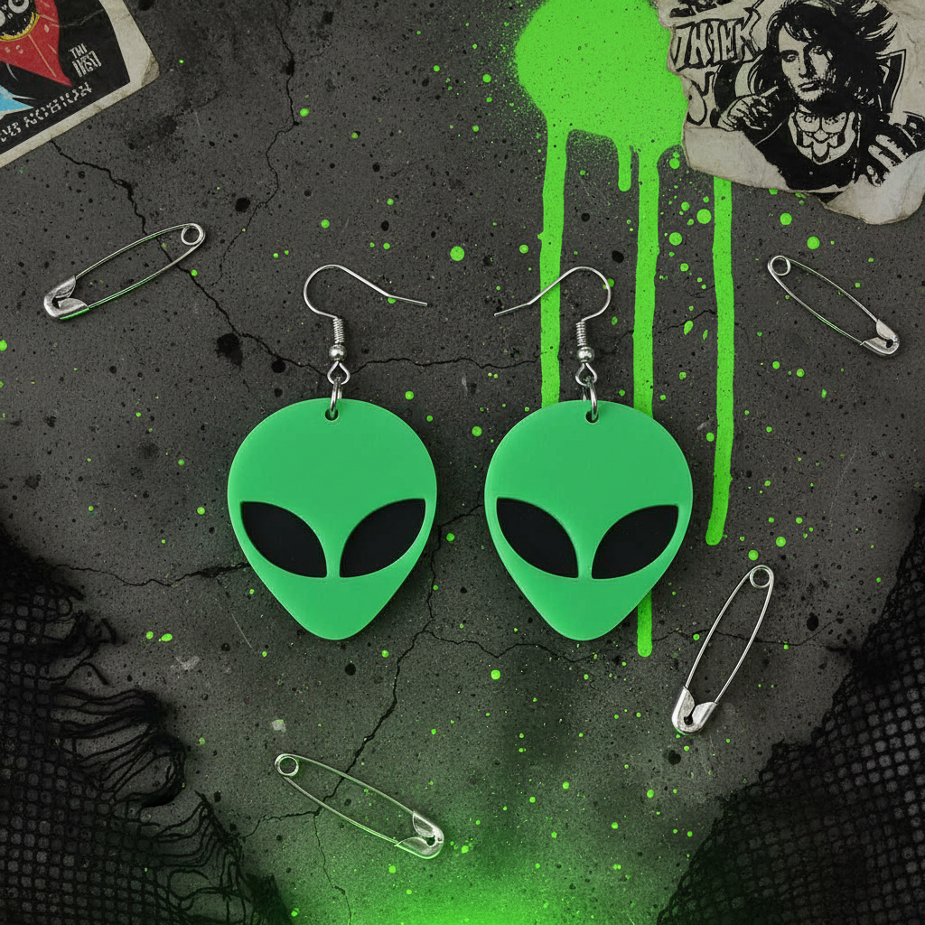 Green Alien Dangle Earrings | Cute Extraterrestrial Statement Earrings