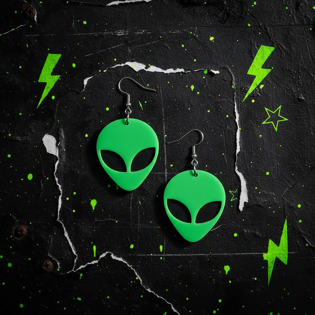 Green Alien Dangle Earrings | Cute Extraterrestrial Statement Earrings
