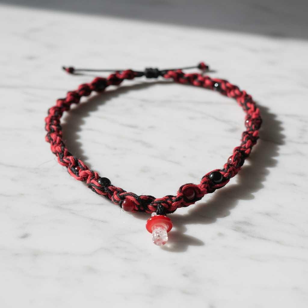 Red and Black Hemp Necklace – Handmade Boho Hemp Jewelry, Unisex Macrame Alternative Style Accessory