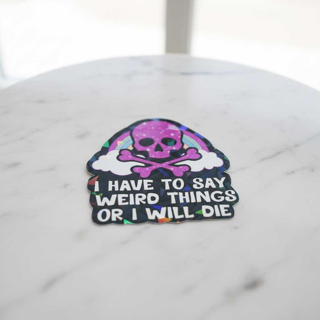 Funny Weird Stuff Skull Sticker | Rainbow Vinyl Sticker | Pink & Black Goth Decal | Waterproof Laptop Sticker | Chaos Gremlin Gift | Funny Water Bottle Sticker
