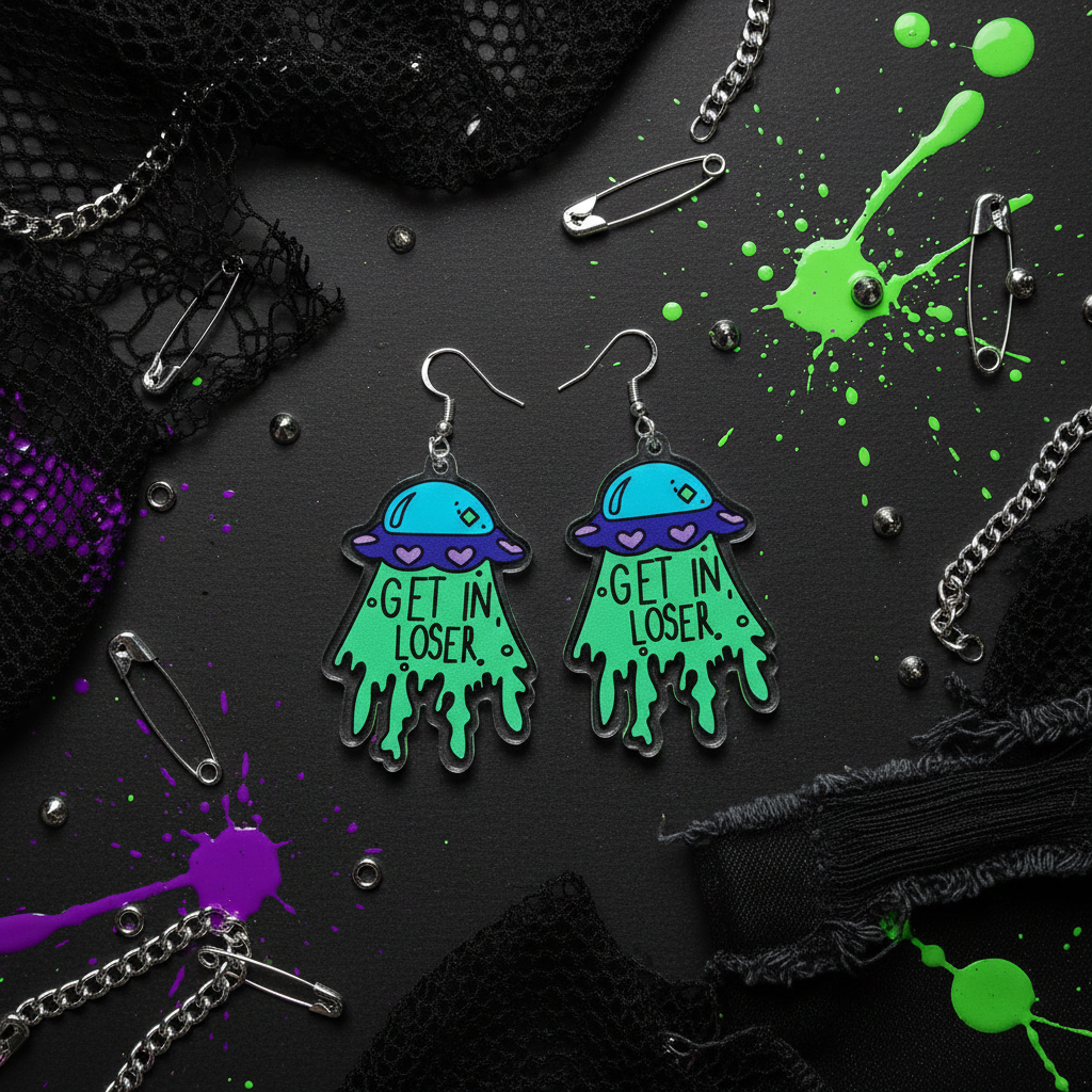Get In, Loser UFO Earrings | Green & Blue Alien Dangle Earrings