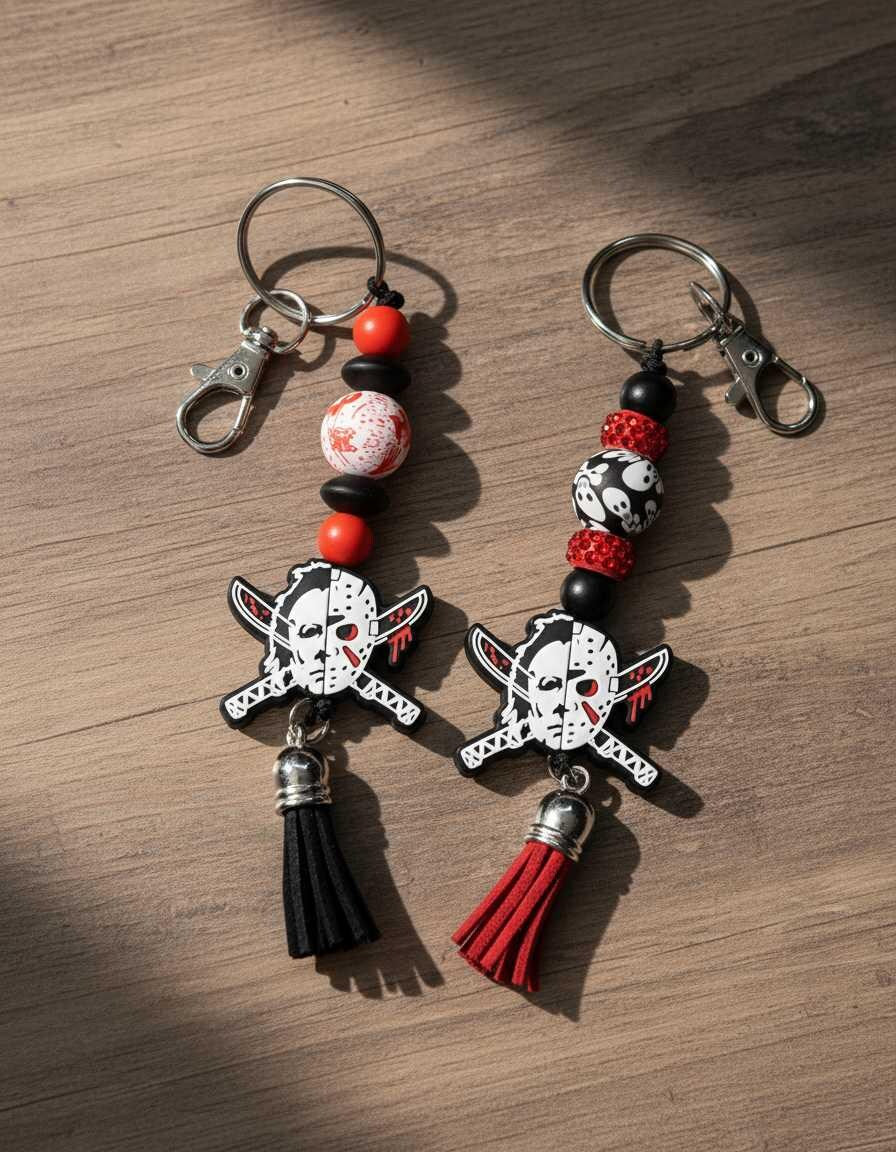 Slasher Inspired Beaded Keychain | Horror Movie Keychain | Halloween Bag Charm | Spooky Backpack Accessory | Horror Fan Gift