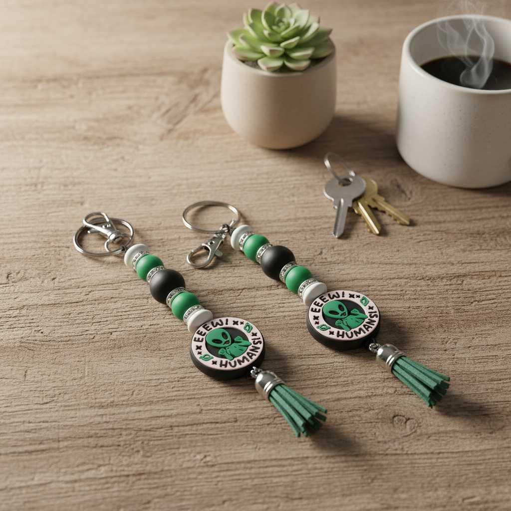 Alien Beaded Keychain: Funny Handmade Space Charm