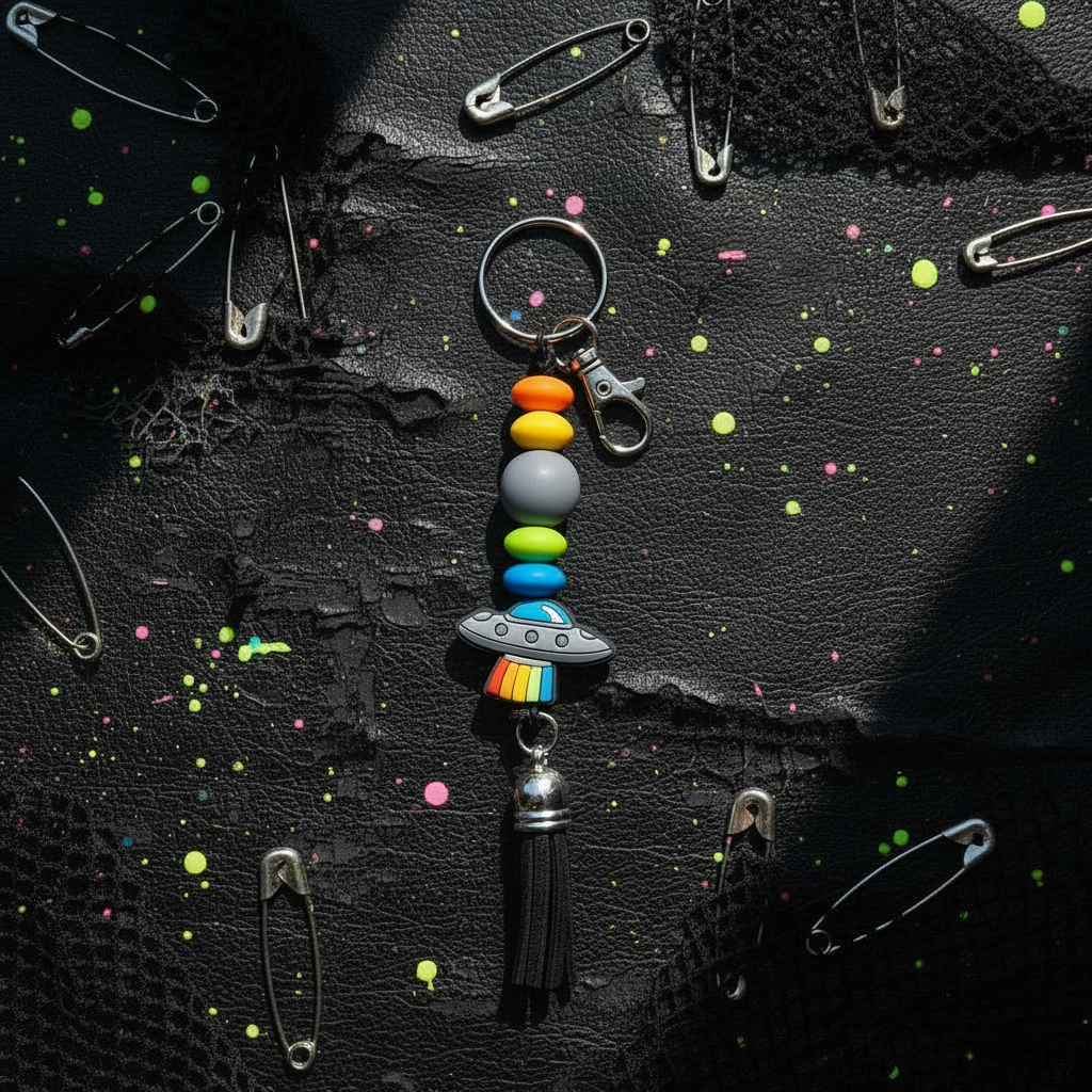 Beam Me Up, Bestie Beaded Keychain | Red & Orange UFO Bag Charm