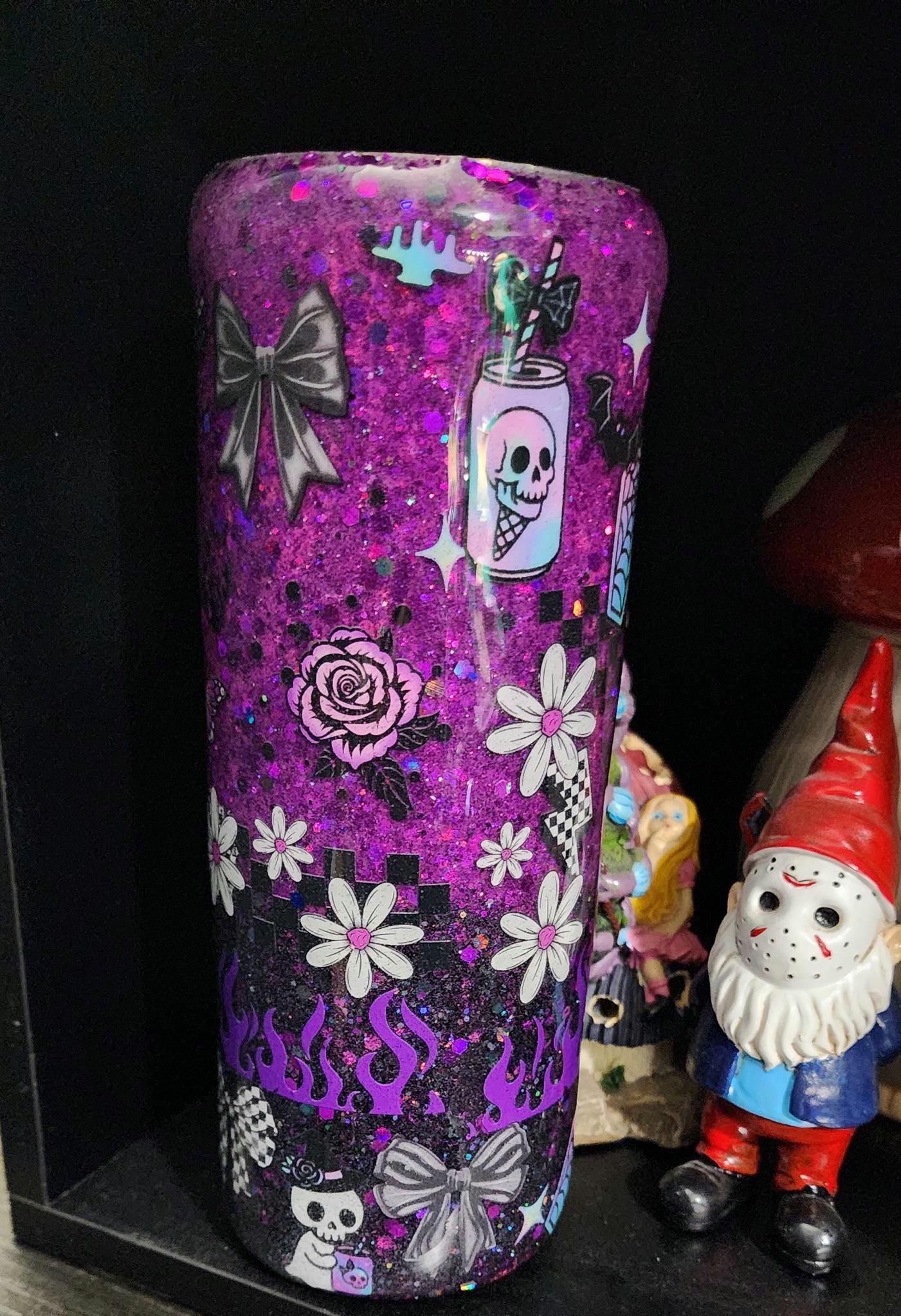 Purple Glitter Epoxy Tumbler | "Hot Mess But Hydrated" Stainless Steel Skinny Cup