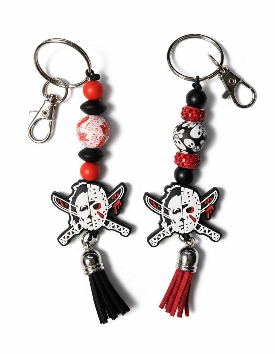 Slasher Inspired Beaded Keychain | Horror Movie Keychain | Halloween Bag Charm | Spooky Backpack Accessory | Horror Fan Gift