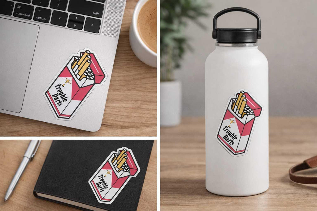 Red and White Trouble Darts Cigarette Pack Vinyl Sticker | 2x2