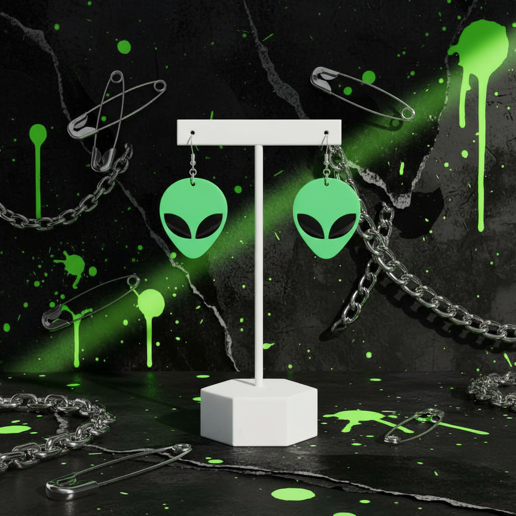 Green Alien Dangle Earrings | Cute Extraterrestrial Statement Earrings