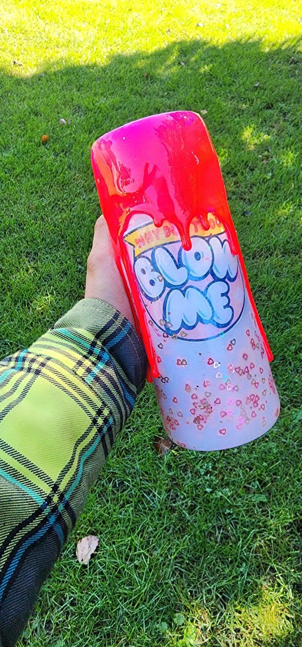 Funny Bubble Gum Wrapper Tumbler: Hot Pink Glitter Drip Epoxy Cup