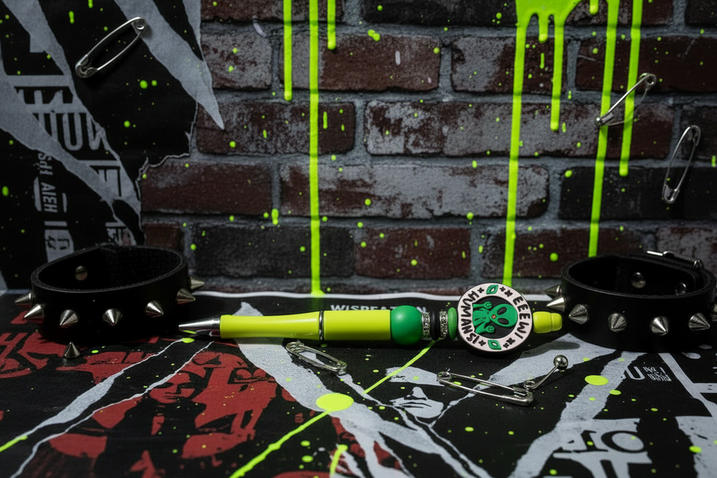 Green and Black Eeew Humans! Alien Beaded Pen
