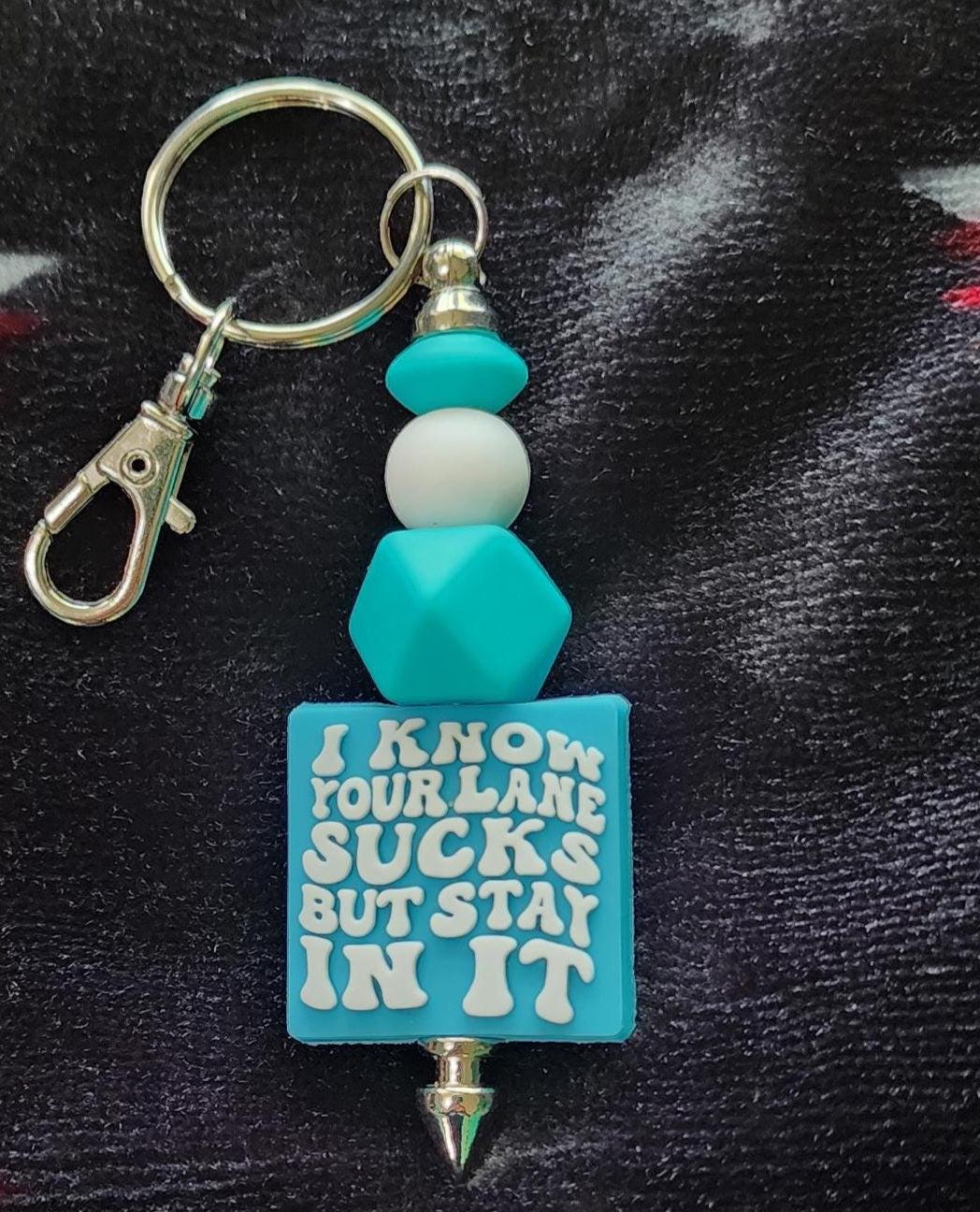 I Know Your Lane Sucks Funny Beaded Keychain | Handmade Sarcastic Driver Gift | Road Rage Car Accessory | Funny Keychain for Coworkers | Stocking Stuffer