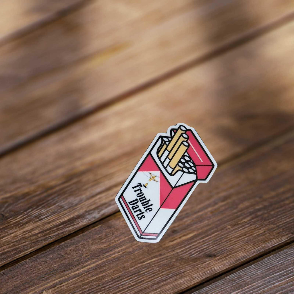 Red and White Trouble Darts Cigarette Pack Vinyl Sticker | 2x2