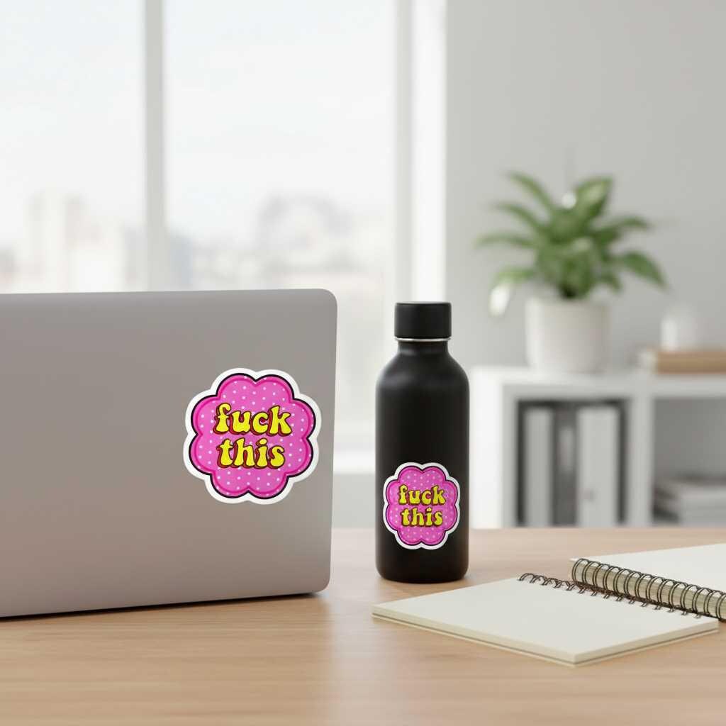F*ck This Vinyl Sticker | Funny Pink & Yellow Waterproof Sticker | Sarcastic Mental Health Decal | Chaos Gremlin Gift | Laptop Water Bottle Sticker