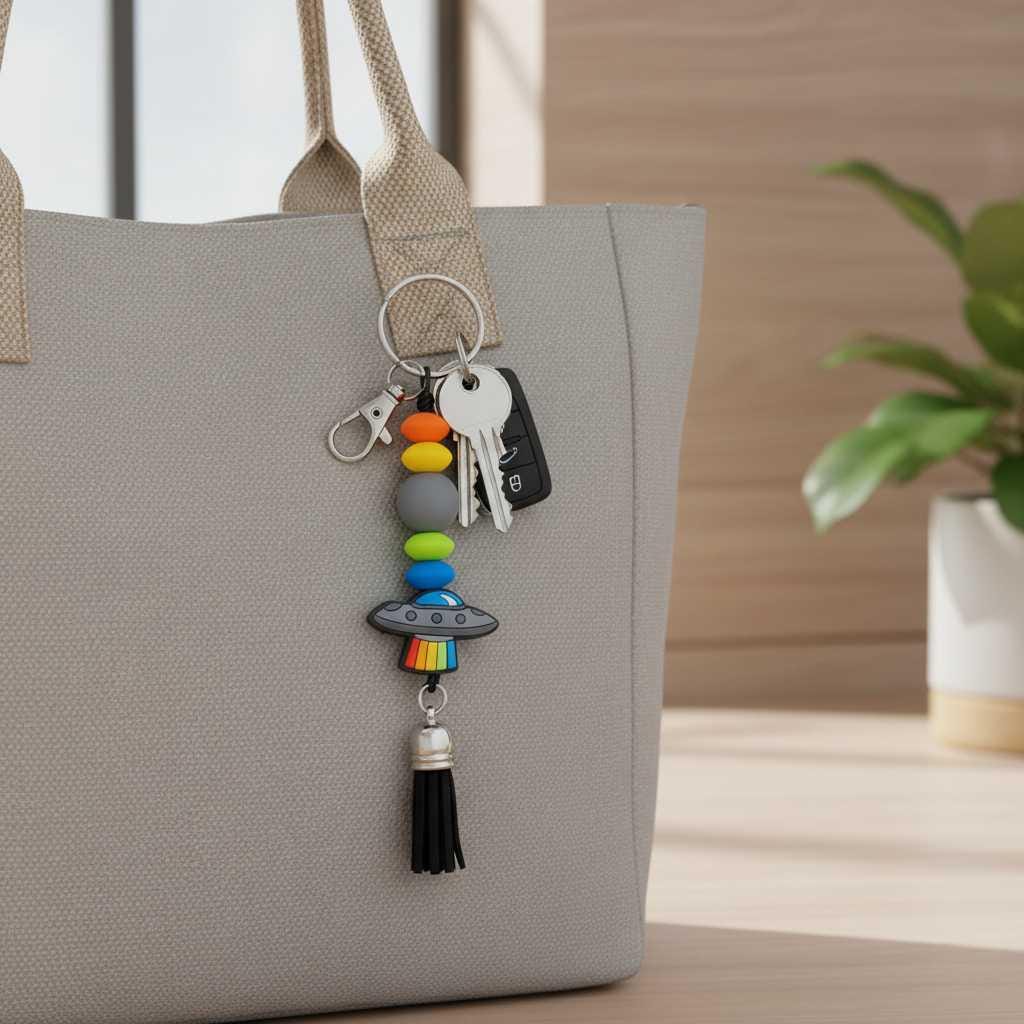 Beam Me Up, Bestie Beaded Keychain | Red & Orange UFO Bag Charm
