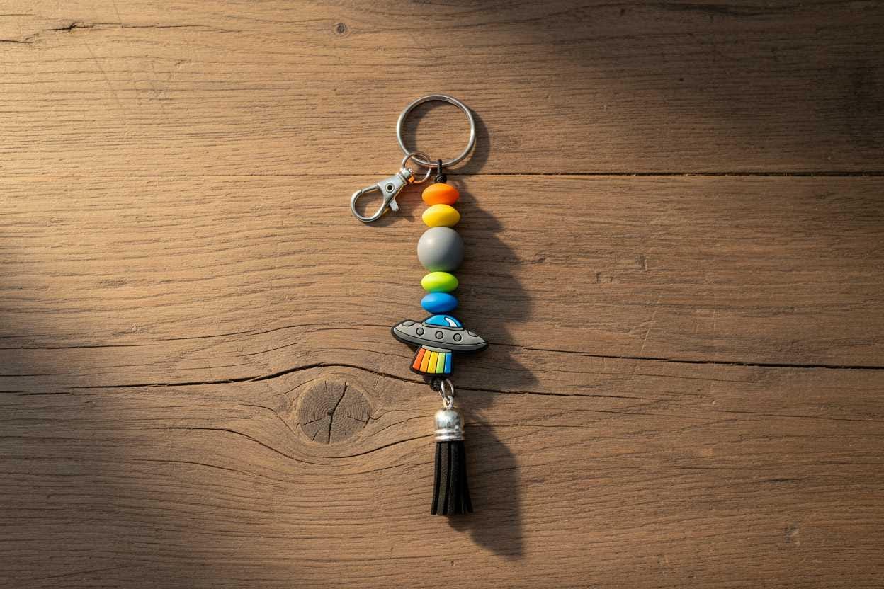 Beam Me Up, Bestie Beaded Keychain | Red & Orange UFO Bag Charm