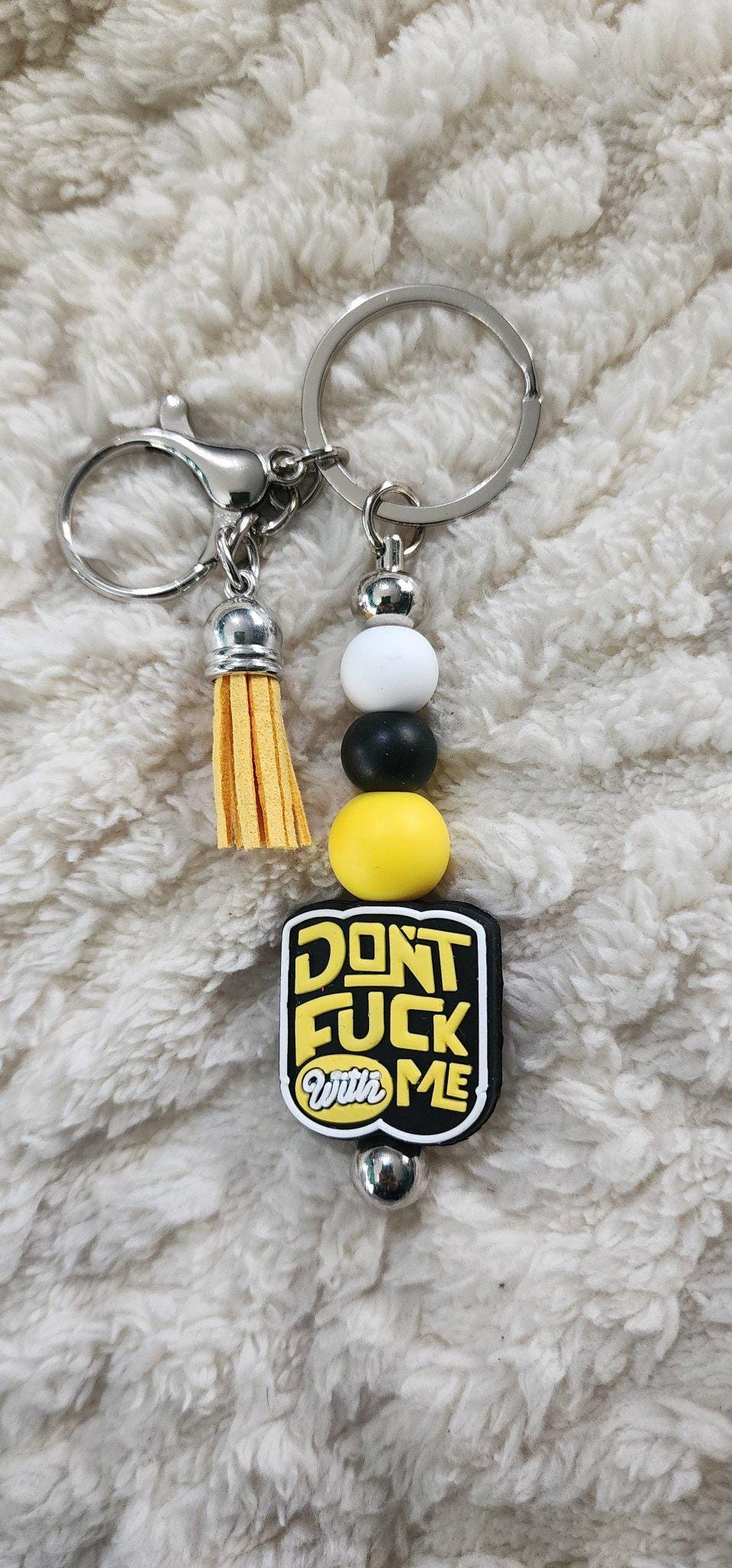 Don’t F*ck With Me Beaded Keychain – Funny Sarcastic Wristlet Keychain, Trendy Handmade Bag Charm Accessory