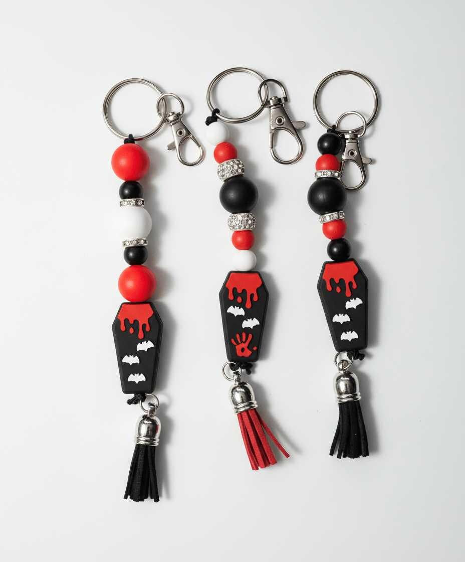 Coffin Cutie Beaded Keychain | Gothic Halloween Keychain | Spooky Cute Bag Charm | Witchy Gift for Her | Creepy Cute Accessory