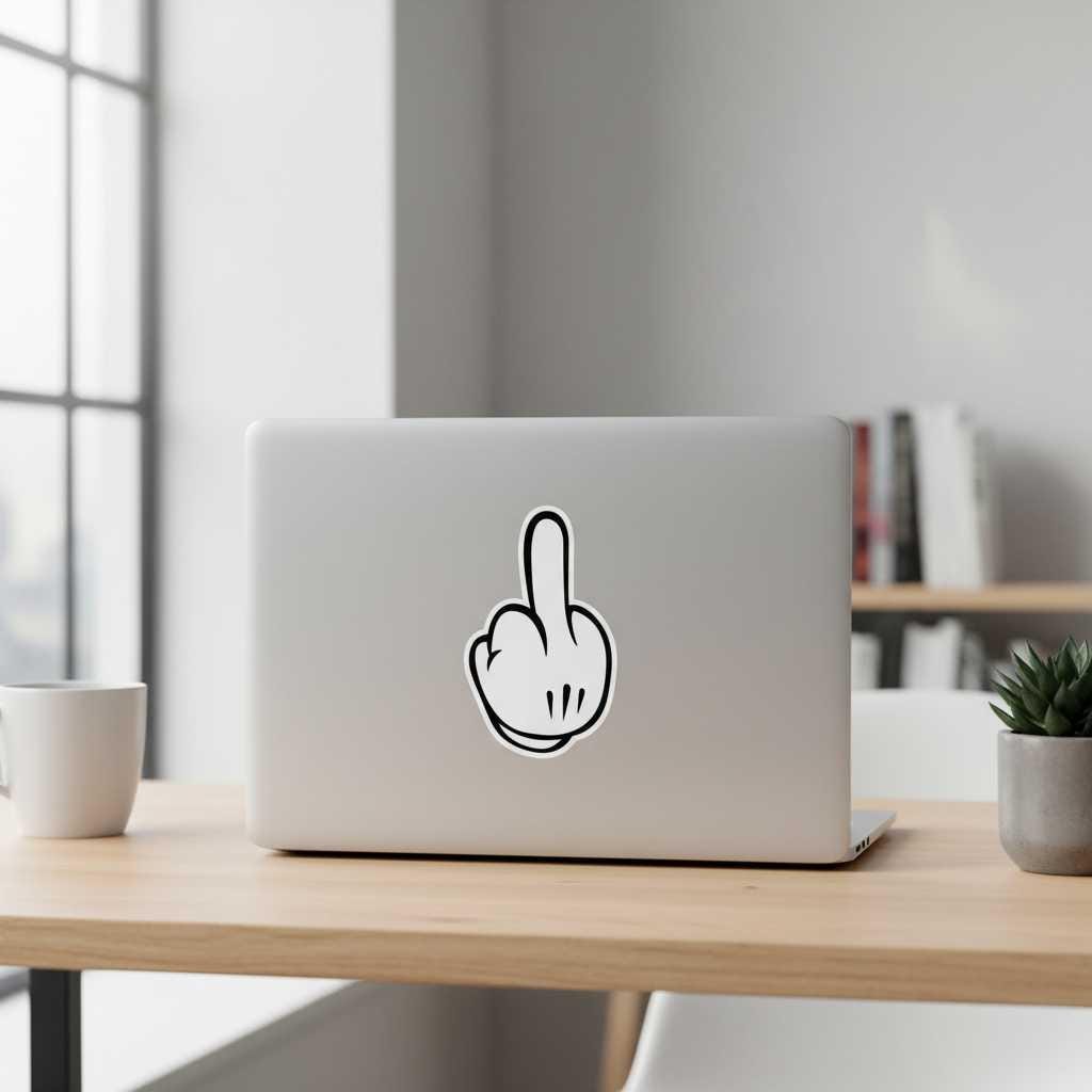Vintage Cartoon Glove Middle Finger Vinyl Sticker, Retro White Glove Waterproof Decal, Funny Laptop Water Bottle Car Sticker