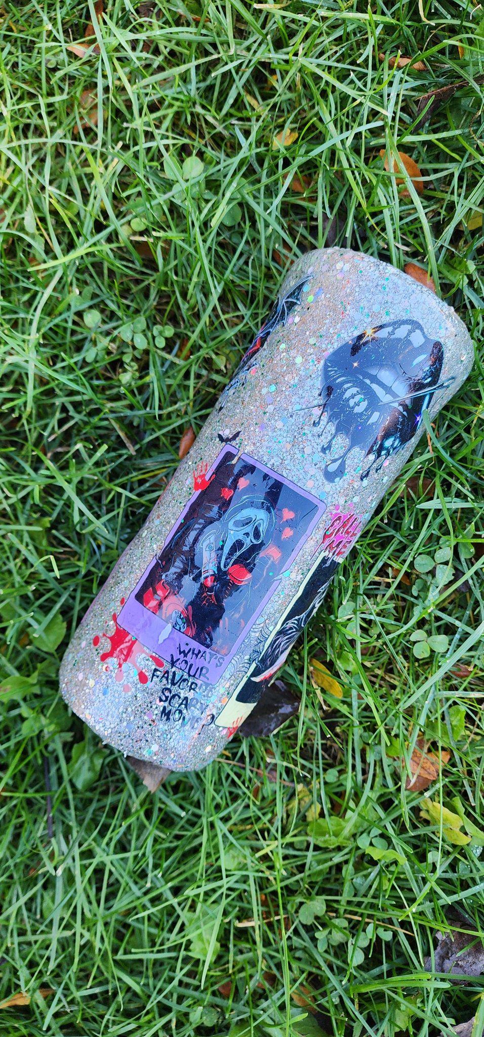 Horror Glitter Epoxy Tumbler | Handmade Spooky Stainless Steel Cup | Creepy Cute Halloween Coffee Tumbler | Gothic Gift for Horror Fans