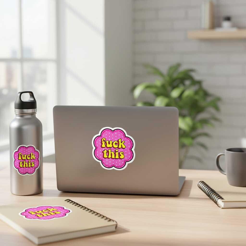 F*ck This Vinyl Sticker | Funny Pink & Yellow Waterproof Sticker | Sarcastic Mental Health Decal | Chaos Gremlin Gift | Laptop Water Bottle Sticker