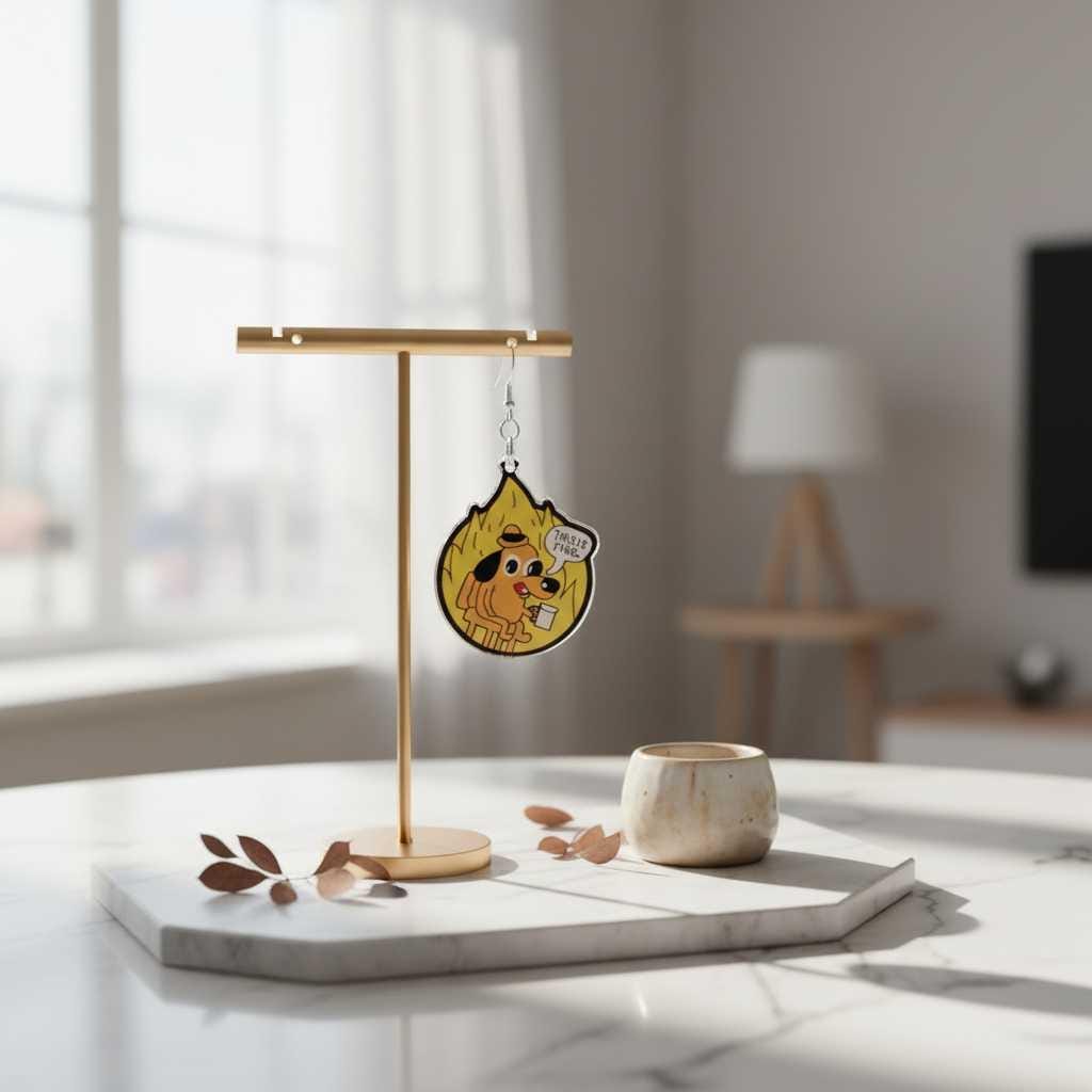 Yellow and Black This Is Fine Dangle Earrings | Funny Meme Accessory| Dumpster Fire Gift