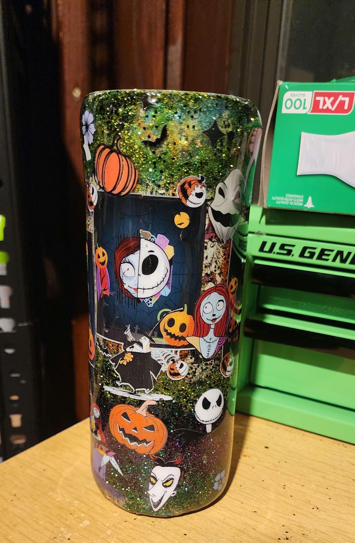Green, Orange & Purple Halloween Epoxy Tumbler – 20oz Glitter Leopard Print Stainless Steel Cup | Spooky Fall Drinkware | Handmade Halloween Gift