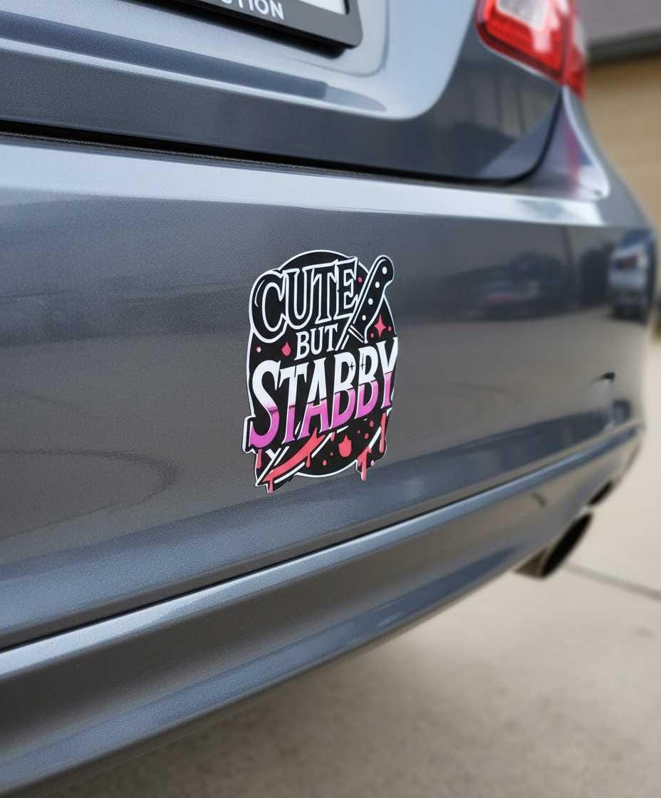 Cute but Stabby Vinyl Sticker | Funny Pink Goth Sticker | Waterproof Laptop, Water Bottle & Tumbler Decal