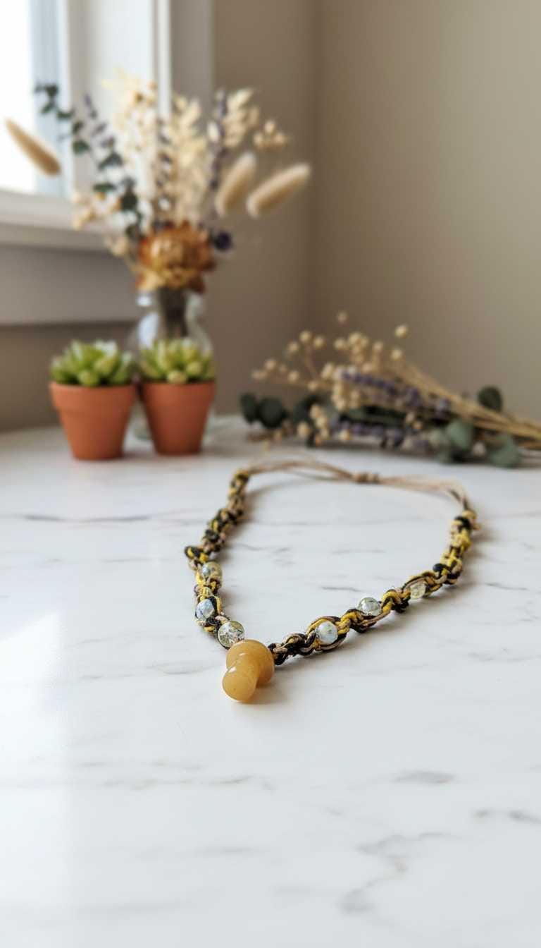 Hemp Necklace with Yellow Mushroom Bead | Boho Cottagecore Nature Jewelry - Hempin Mayhem