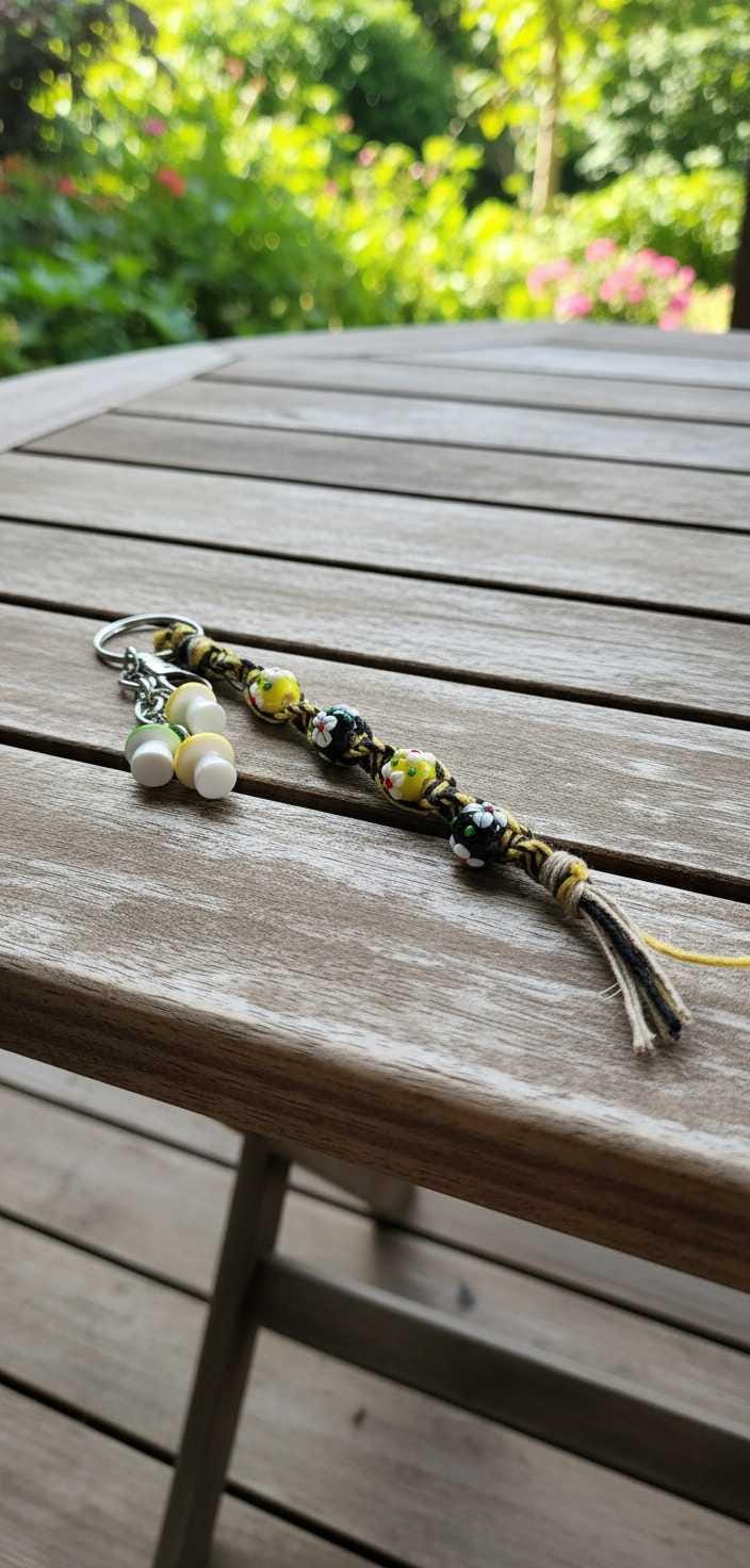 Mushroom Hemp Keychain | Boho Flower Beaded Keychain | Cottagecore Bag Charm | Handmade Glass Bead Keyring | Nature Lover Gift