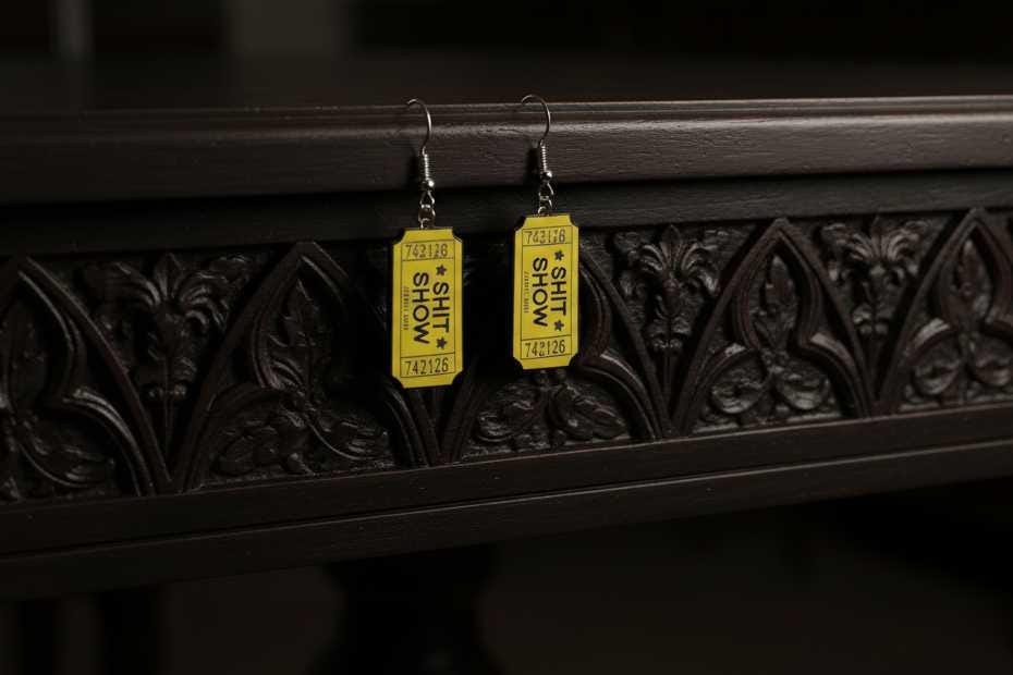Black & Yellow Sh*t Show Ticket Earrings | Funny Acrylic Statement Dangles