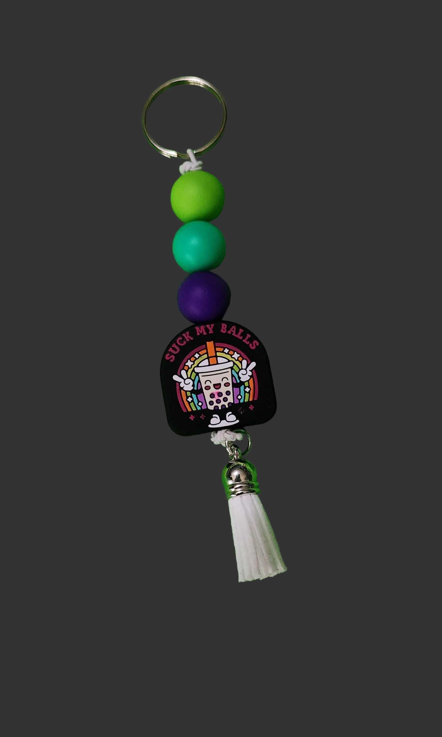 Beaded Keychain – Black Pink & Purple Wristlet Keychain, Funny Bag Charm, Trendy Handmade Accessory Gift