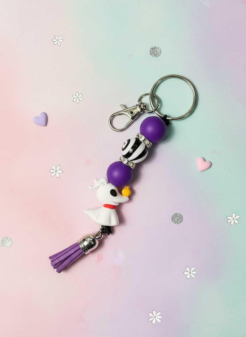 Ghost Dog Beaded Keychain | Handmade Spooky Keychain | Cute Halloween Bag Charm | Gothic Keychain Accessory | Gift for Halloween Lovers