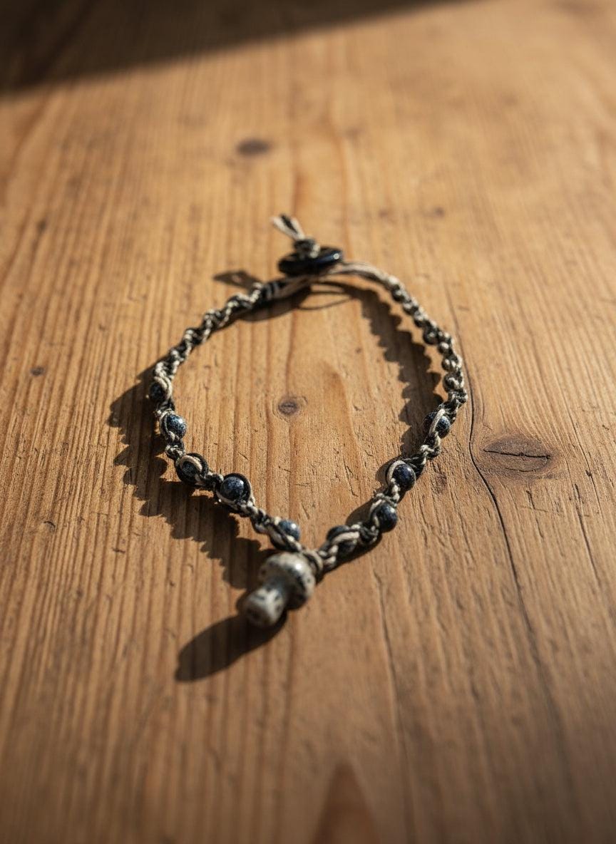 Handmade Hemp Necklace with Glass Mushroom Bead | Tan & Black Boho Cord Necklace | Nature Inspired Jewelry Gift